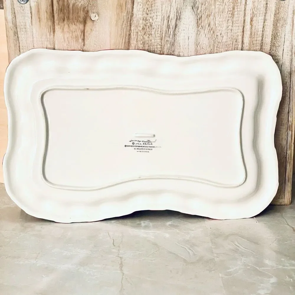 New Whimsy collection Jill Seale Season Eatings White Red Ceramic Serving Plate
